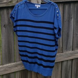 Royal Blue and black stripped knit shirt